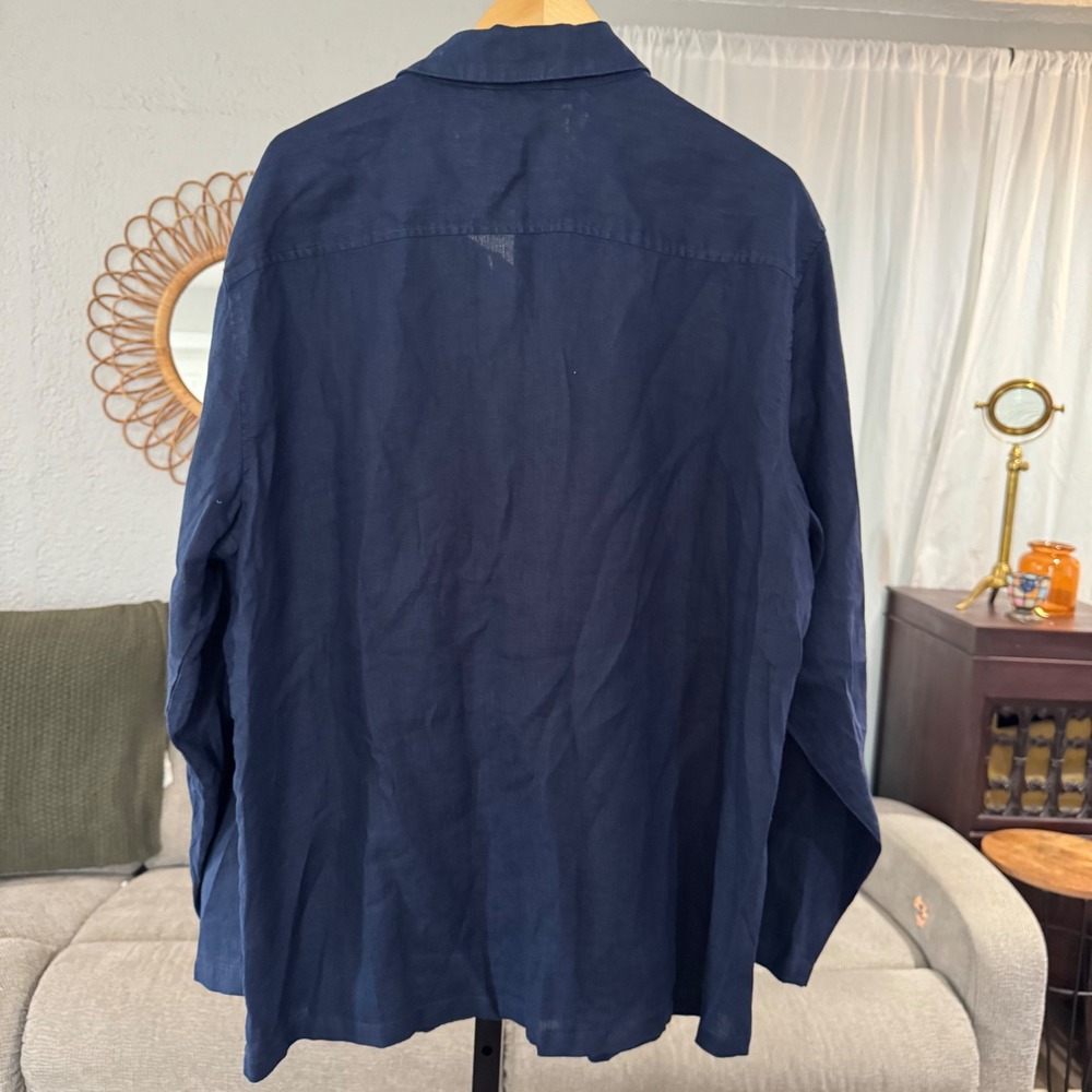 Quince Mens 100% Linen Chore Jacket XXL Navy Blue Button Front Pockets - Picture 4 of 9